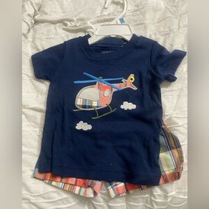 Carter's Blue Helicopter T-Shirt and Plaid Shorts Set. Size 9M